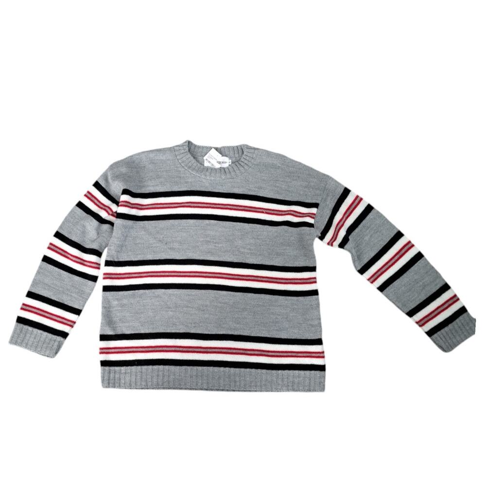 NWT Cotton Emporium Girl's Gray Stripe Long Sleeve Sweater Size X-Large
